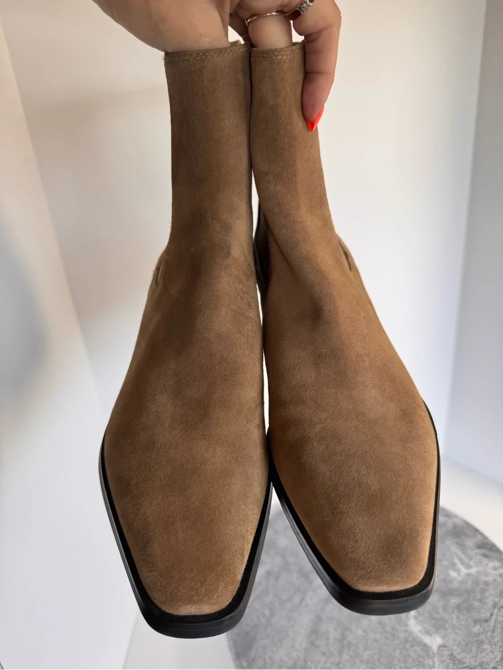 Tan Suede Ankle Boots Chelsea Booties 36 Light Brown Pull On